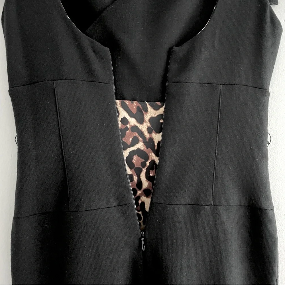 Bebe Black Mini Dress With Leopard Print Lining And Reversible Belt - Picture 12 of 16